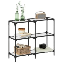 Berkfield Home Console Table with Transparent Glass Top 98x30x81 cm Steel in Black - Size: 98 x 30 x 81 cm - thumbnail 3