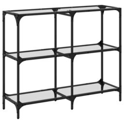 Berkfield Home Console Table with Transparent Glass Top 98x30x81 cm Steel in Black - Size: 98 x 30 x 81 cm - thumbnail 6