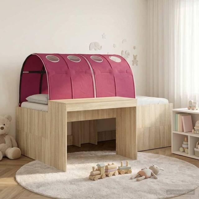 Berkfield Home Kids'High Bed Frame with Desk 3 pcs Sonoma Oak & Red in Brown - image 1