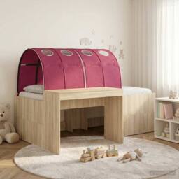 Berkfield Home Kids'High Bed Frame with Desk 3 pcs Sonoma Oak & Red in Brown - thumbnail 1