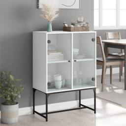 Berkfield Home Side Cabinet with Glass Doors White 69x37x100 cm - Size: 69 x 37 x 100 cm - thumbnail 1