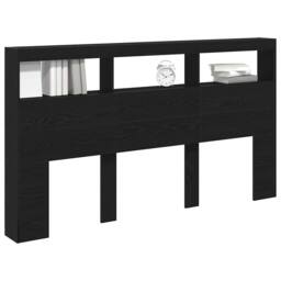 Berkfield Home Headboard Cabinet with LED Black Oak 180x17x102 cm - Size: 180 x 17 x 102 cm - thumbnail 5