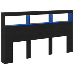 Berkfield Home Headboard Cabinet with LED Black Oak 180x17x102 cm - Size: 180 x 17 x 102 cm