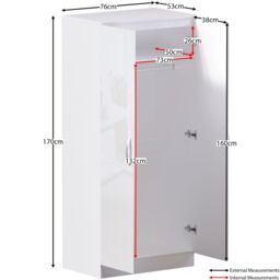 Home Discount Vida Designs Hulio 2 Door Wardrobe Storage MDF 1700 x 760 x 470 mm in White - thumbnail 2