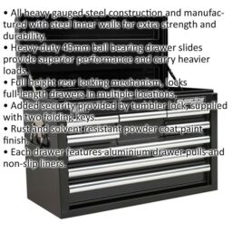 Loops 660 x 315 x 430mm BLACK 8 Drawer Topchest Tool Chest Lockable Storage Cabinet - thumbnail 2