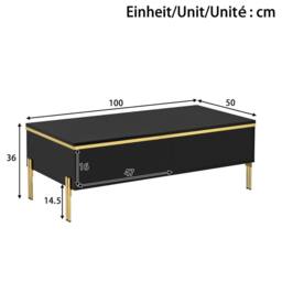 Merax High Gloss Rectangular Coffee Table with Gold Legs & Dual Drawers in Black - thumbnail 2