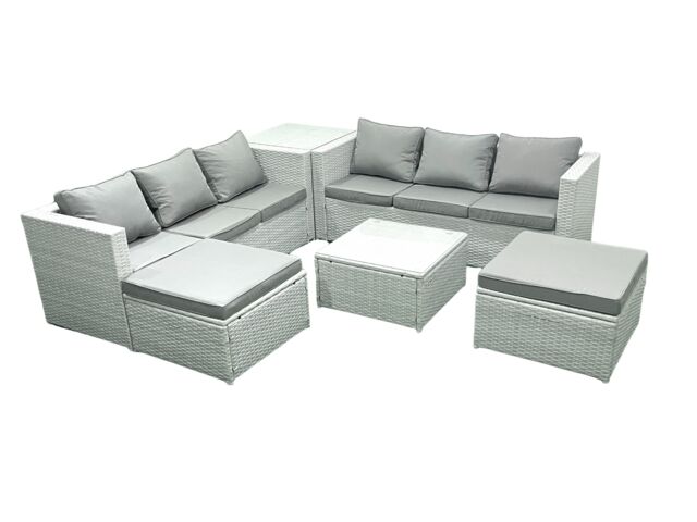 Fimous Rattan Garden Outdoor Furniture Set 8 Seater Rattan Garden Sofa Set with 2 Big Footstools Side Table Light Grey Mixed - image 1