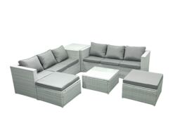 Fimous Rattan Garden Outdoor Furniture Set 8 Seater Rattan Garden Sofa Set with 2 Big Footstools Side Table Light Grey Mixed - thumbnail 2
