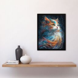 Artery8 Wall Art Print Ethereal Orange Maine Coon Cat Lover Pet Portrait Art Framed Poster in Black - Size: A4 - thumbnail 4