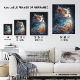 Artery8 Wall Art Print Ethereal Orange Maine Coon Cat Lover Pet Portrait Art Framed Poster in Black - Size: A4 - thumbnail 3