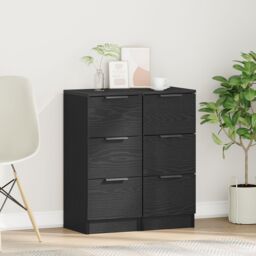 Berkfield Home Sideboards 2 pcs Black Oak 30x30x70 cm Engineered Wood - Size: 30 x 30 x 70 cm - thumbnail 1