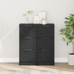 Berkfield Home Sideboards 2 pcs Black Oak 30x30x70 cm Engineered Wood - Size: 30 x 30 x 70 cm - thumbnail 4