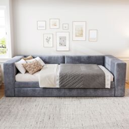 Matteo Upholstered Bed, 3FT Single Bed Daybed Sofa Bed, Side Storage Compartment in Grey - Size: Single Fitted - thumbnail 3