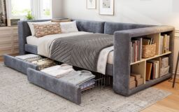 Matteo Upholstered Bed, 3FT Single Bed Daybed Sofa Bed, Side Storage Compartment in Grey - Size: Single Fitted - thumbnail 9