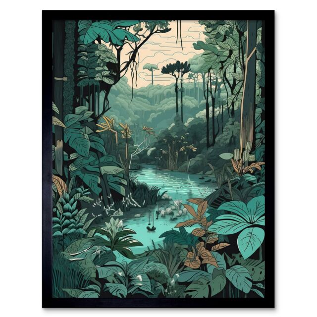 "Artery8 Wall Art Print Amazon Rainforest Flora Landscape Art Framed in Black - Size: W12"" x H16""" - image 1