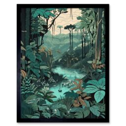 "Artery8 Wall Art Print Amazon Rainforest Flora Landscape Art Framed in Black - Size: W12"" x H16""" - thumbnail 1