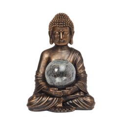 mysmartbuy Solar Powered Buddha Garden Ornament with Light Up Crackle Glass Orb in Bronze - thumbnail 5