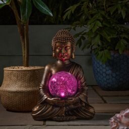 mysmartbuy Solar Powered Buddha Garden Ornament with Light Up Crackle Glass Orb in Bronze - thumbnail 4