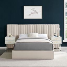 Modish Furnishing Inaya Cream Velvet Wide Panel Fabric Headboard Ottoman Storage Bed King Size - thumbnail 3