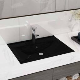 Berkfield Home Luxury Basin with Faucet Hole Matt Black 60x46 cm Ceramic - thumbnail 2