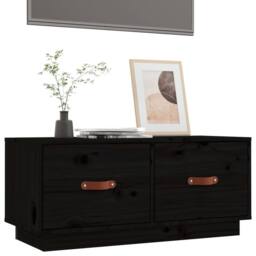 Berkfield Home TV Cabinet Black 80x34x35 cm Solid Wood Pine - Size: 80 x 34 x 35 cm - thumbnail 4