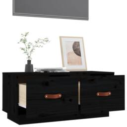 Berkfield Home TV Cabinet Black 80x34x35 cm Solid Wood Pine - Size: 80 x 34 x 35 cm - thumbnail 5