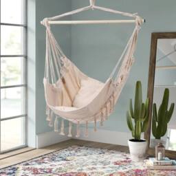 FORGEVIO White Hammock Swing Chair with Tassels, Bohemian Hanging in Off-White - thumbnail 3