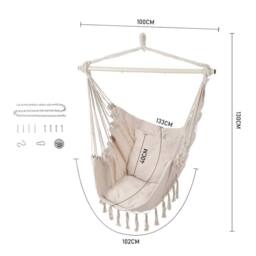 FORGEVIO White Hammock Swing Chair with Tassels, Bohemian Hanging in Off-White - thumbnail 2