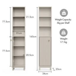Havendro Tall Bathroom Storage Cabinet, Stone Freestanding Slim Tallboy - thumbnail 2