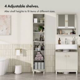 Havendro Tall Bathroom Storage Cabinet, Stone Freestanding Slim Tallboy - thumbnail 3