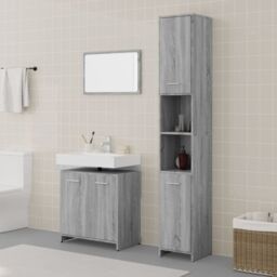 Berkfield Home 3 Piece Bathroom Furniture Set Grey Sonoma Engineered Wood - thumbnail 1