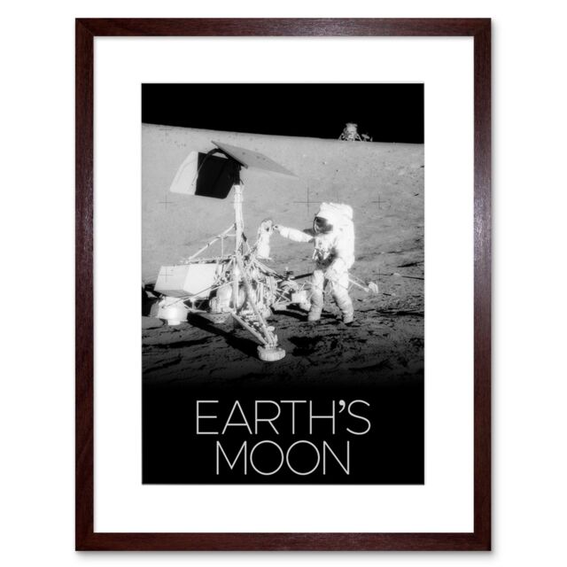 "Artery8 Wall Art Print NASA Our Solar System Earth's Moon Apollo 12 Lunar Surveyor Artwork Framed 9X7 Inch in Brown - Size: W7"" x H9""" - image 1