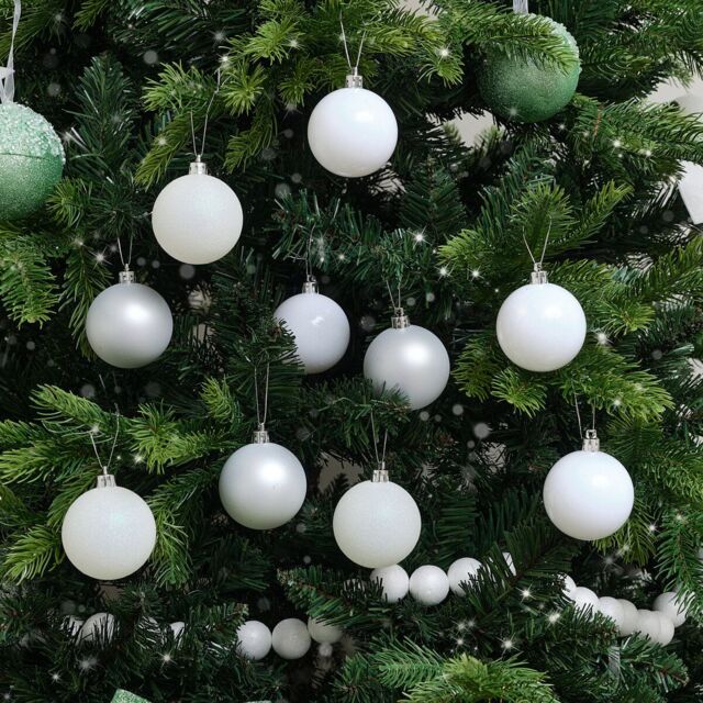 Melody Maison Set Of 10 Mixed Glitter White & Silver Baubles - 6cm - image 1