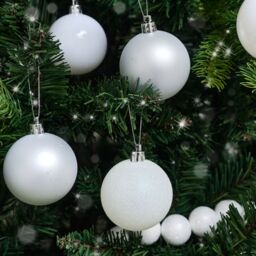 Melody Maison Set Of 10 Mixed Glitter White & Silver Baubles - 6cm - thumbnail 3