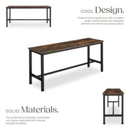 tectake Pair of Benches Fairfield 108 x 32.5 x 50 cm in Brown - thumbnail 3