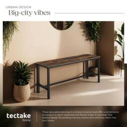 tectake Pair of Benches Fairfield 108 x 32.5 x 50 cm in Brown - thumbnail 5