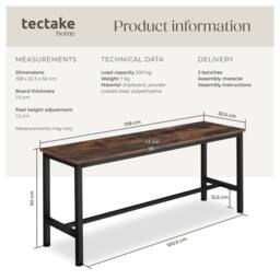 tectake Pair of Benches Fairfield 108 x 32.5 x 50 cm in Brown - thumbnail 6