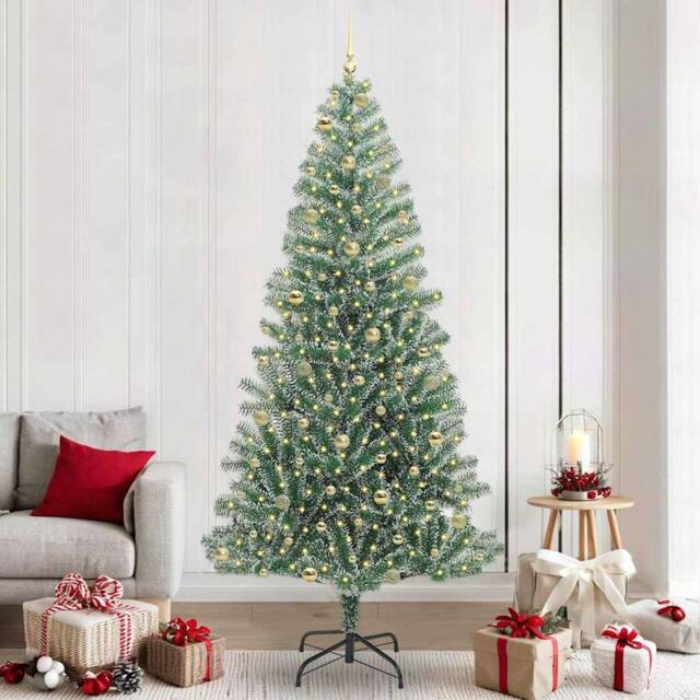 Berkfield Home Artificial Christmas Tree Snow Flocked with LED Light 240 cm in Green - image 1