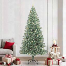 Berkfield Home Artificial Christmas Tree Snow Flocked with LED Light 240 cm in Green - thumbnail 1