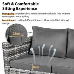 HomeTouch Grey 8 Seater Modern Rattan Garden Corner Sofa Set with Coffee Table - Size: 5 Pack - thumbnail 6