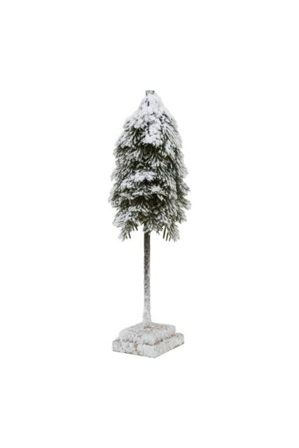 KDMD Medium Snowy Cedar Tree on Wood Block - Winter Holiday Decor in White - image 1