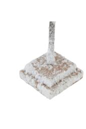 KDMD Medium Snowy Cedar Tree on Wood Block - Winter Holiday Decor in White - thumbnail 3
