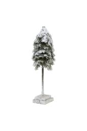 KDMD Medium Snowy Cedar Tree on Wood Block - Winter Holiday Decor in White