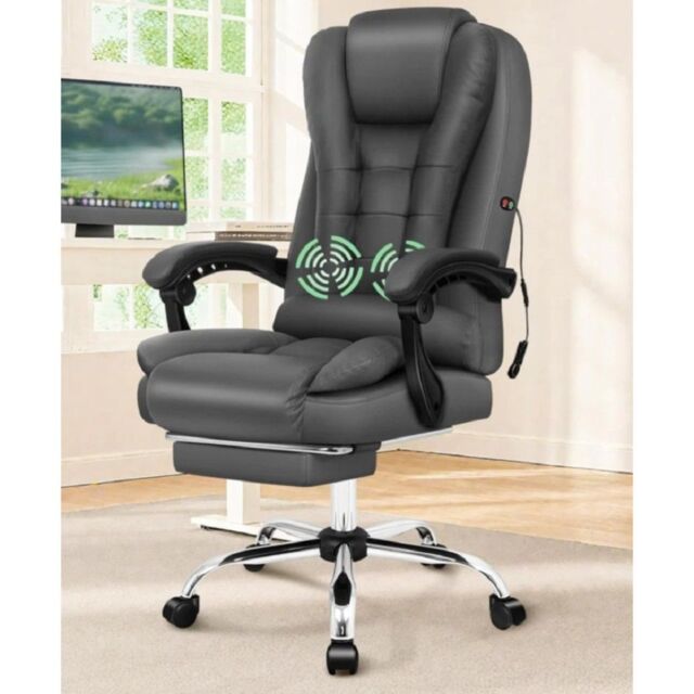 Hinsinc Executive Desk Chair 2Point Massage High Back Office Swivel Chair in Beige