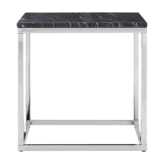 Orsina Square Black Marble End Table, Chrome Metal Base with Reflective Finish, Contemporary Table for Living Room in Silver - image 1