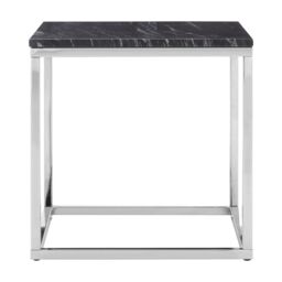 Orsina Square Black Marble End Table, Chrome Metal Base with Reflective Finish, Contemporary Table for Living Room in Silver