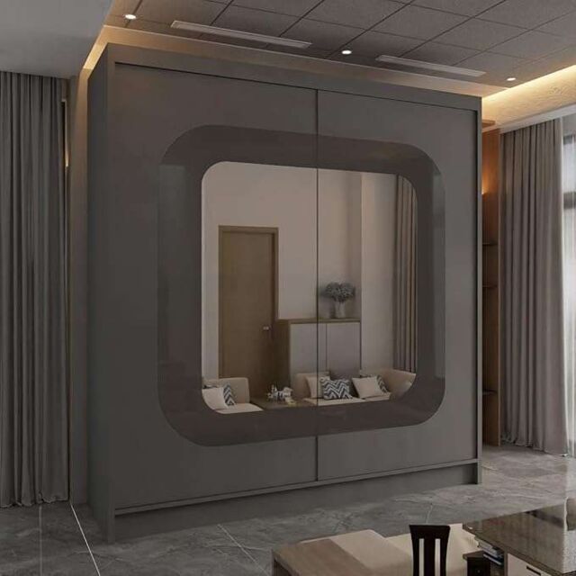 Sliding Wardrobes 4U Chenai Sliding Door Wardrobe with Mirror Glass Design W150cm x H217cm in Grey