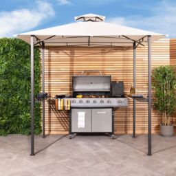 Charles Bentley 8 X 5Ft Steel Grill Gazebo Outdoor Tent Shelter in Beige - thumbnail 1