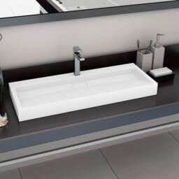 Berkfield Home Chic Wash Basin 120x46x11 cm Mineral Cast/Marble Cast White - Size: 120 x 46 x 11 cm - thumbnail 2