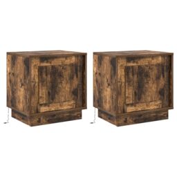 Berkfield Home Bedside Cabinets with LED Lights 2 pcs Smoked Oak 44x34, 5x45 cm in Brown - thumbnail 2
